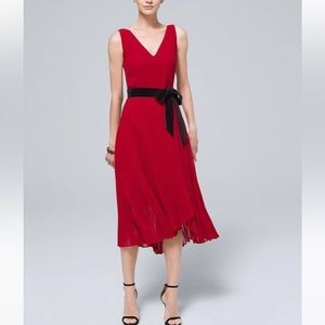 White House Black Market | Indulgent Red Pink Pleated Asymmetrical A-Line Dress